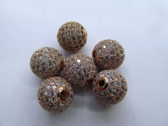 rose gold Cubic Zirconia Micro Pave Brass European Bead 12pcs 6-16mm ,Rourn Ball  spacer bead