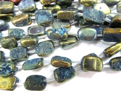 2strands 15-20mm Raw Titanium Natural Rock Quartz ,cube brick Nugget,gold plated ,freeform black gold rainbow mix bead