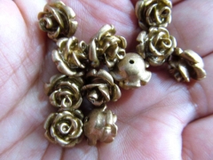 half drilled --100pcs 8 10 12 15mm Gold Resin plastic Arcylic charm beads Rose flower fluorial Assor