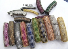 AAA grade-- 12pcs 30-40mm Pave Micro CZ ,cubic zirconia Brass Crystal Connector ,Bar Tube Curved fin