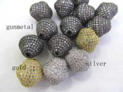 10pcs 9-12mm 24K gold Black CZ,Micro Pave set cubic zirconia beads bicone diamond Football gunmetal 
