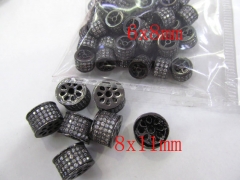 Micro Pave CZ Spacer, Top Quality 50pcs 6-8mm Brass Cubic Zirconia drum Tube column Gunmetal crysta