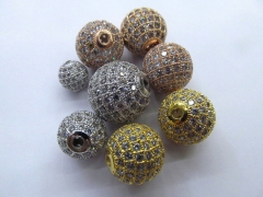 12pcs 8mm Cubic Zirconia Micro Pave Brass European Bead,Rourn Ball Silver Rose Gold