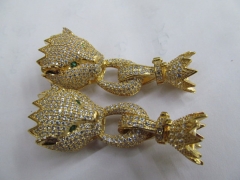 24K gold jewelry clasp & Hooks Micro Pave set cubic zirconia ,Leopard Head Beads gunemtal connector