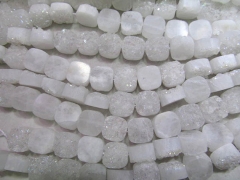 Drilled--genuine white druzy gems Drusy Agate teardrop drop Round square box oval rectangle Cabochon bead 8-12mm full strand