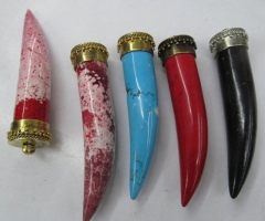 6pcs 70-90mm Turquoise Gemstone Brass Cap Pendant,Pepper Sharp Spikes Horn Red black blue white mixed beads