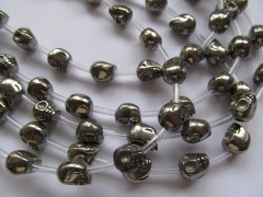 high quality genuine Raw pyrite stone skull skeleton carved iron gold jewelry pyrite bead 8 10 12 14 16mm full strand