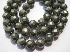 12mm full strand Pyrite bead high quality genuine Raw pyrite crystal round ball faceted carved iron 