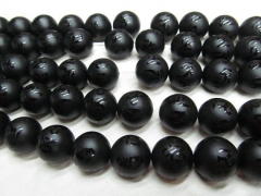 Wholesale 10 12 14 16mm full strand Tibetant Agate Gem Round Ball Carved Matte Gemstone Black jet Beads