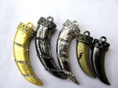 larger pendant Pave Crystal Horn Pendant Brass spikes Sharp silver gold hematite gunemtal brozne Matte mixed Findings 40-50mm 6p