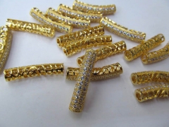 high quality 6pcs 10x30mm Vintage Rhinestone Brass Cubic Zirconia Connector ,Bar Tube Silver Gold gu