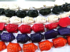 wholesale 15-30mm Howlite Turquoise buddha carved white black green lapis blue oranger brown mixed bead