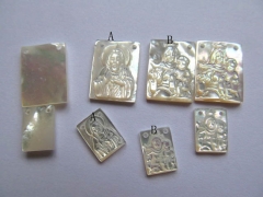 Double Drilled 25pcs 8x11-15x20mm Genuine MOP Shell ,Carved Ablong Rectangle Virgin Jesus White Jewe