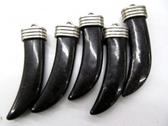 60mm 2pcs black turquoise Horn Pendant Brass European Bead spikes Sharp black jet gemstone beads