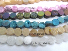 Drilled--AA Grade 8 10 12mm full strand Genuine Duzy Drusy Agate Round Button Rose Rainbow Blue Champagne Clear White Assortment