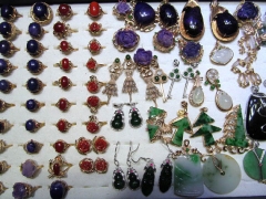 order list--Assortment gemstone emeral chelcedony jade & 24k gold jewelry pendant ring