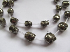 high quality genuine Raw pyrite stone skull skeleton carved iron gold jewelry pyrite bead 8 10 12 14 16mm full strand