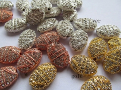 50pcs 15x20mm Micro pave bling ovel egg spacer bead Round Silver Rose gold for making jewelry Findin