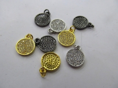 AAA 12pcs 12mm Micro Pave set cubic zirconia beads round roundel disc charm silver gold gunmetal rin