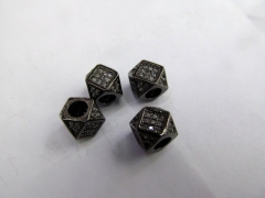 Top Quality 12pcs 8x6mm Hexagon Micro Pave CZ Brass European Bead Cubic Zirconia drum Tube Gunmetal