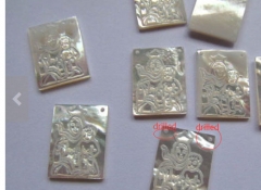 Double Drilled 50pcs 8x11mm Genuine MOP Shell ,white shell Carved Ablong Rectangle Virgin Jesus Jewelry Beads