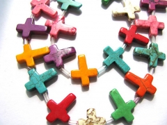 high qulaity 2strands Turquoise stone cross pendant green blue white red purple mixed wholesale loose beads 12x16mm