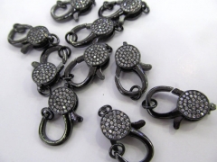 AAA grade 10pcs 12-50mm Gunmetal CZ Micro Pave Diamond paved Lobster Clasps Jewelry findings Micro P