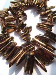 high qualtiy 15-50mm full strand Natural Rock Quartz ,sharp spikes freeform brozne gold silver champ