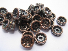 20%off--100pcs 6-12mm rondelle crystal rhinestone spacer tone,bronze green flower curved ,brown brow