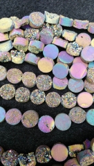 Drilled--AA Grade 8-12mm full strand Genuine Duzy Drusy Agate Round Button Rose AB mystic Rainbow Bl