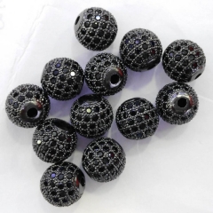 AAA Grade 12pcs 6-16mm gold Silver Plated Clear White CZ Cubic Zirconia Pave Micro Setting black jet Round Beads