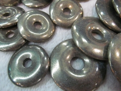 6pcs 40-60mm genuine Raw pyrite Round Donut pendant golden grey gleaming pyrite beads