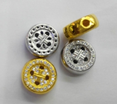 12pcs 6-10mm CZ Micro Pave Diamond paved spacer beads Jewelry findings Micro Pave Brass Peace Disc Roundel Button Connector bead