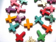 high qulaity 2strands Turquoise stone cross pendant green blue white red purple mixed wholesale loos