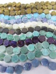 Drilled--AA Grade 8-12mm full strand Genuine Duzy Drusy Agate Round Button Rose AB mystic Rainbow Bl