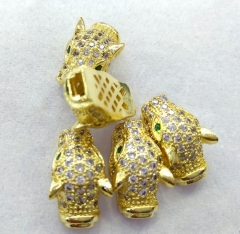 12pcs 10x20mm 24K gold CZ,Micro Pave set cubic zirconia beads dragon snake yellow gold connector bea
