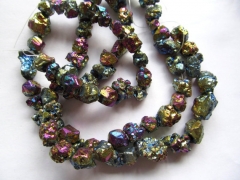 high quality 2strands 6-25mm titanium quartz rock quartz freeform chips nuggets AB mystic gold silve