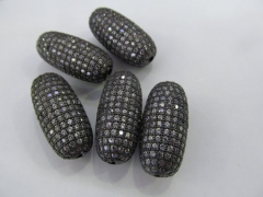 Top Quality 12pcs 11x25mm Micro Pave CZ Brass European Bead Cubic Zirconia drum Tube Gunmetal crystal Findings