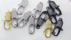 12pcs 12-25mm CZ Micro Pave Diamond paved Lobster Clasps Jewelry findings Micro Pave long oval Brass Conenctor beads