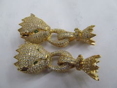 24K gold jewelry clasp & Hooks Micro Pave set cubic zirconia ,Leopard Head Beads gunemtal silver ros