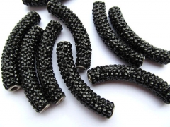 20pcs 40mm black Jet Pave Micro crystal rhinestone polymer clay Crystal Connector Bar Tube Curved fi
