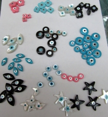 Assortment 14pcs 4-12mm Top Quality Genuine MOP Shell mother of pearl Evil Eyes Marquise Blue Coin star Black White Cabochons be