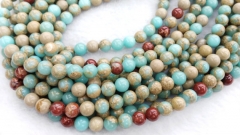 20%off--5strands 4-12mm Multicolored Impression Jasper stone Round Ball aqua blue red Nekclace Gemst