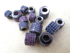 Assortment Micro Pave CZ Spacer, Top Quality 12pcs 5x6 6x8 8x10mm Brass Cubic Zirconia drum Tube column Gunmetal crystal Finding