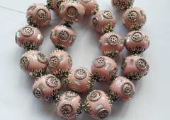 High quality 14-20mm full starnd Polymer clay & crystal ,Kashmiri Polymer Brass Round ball turquoise