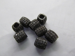 Top Quality 12pcs 6-8mm Micro Pave CZ Brass European Bead Cubic Zirconia drum Tube Gunmetal crystal 