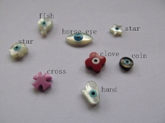 Shell bead 12pcs Genuine MOP Shell mother of pearl Evil Eyes Marquise cross butterfly animsal fish hamsa Cabochons beads