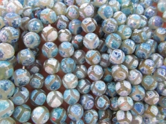 wholesale 5strands 8mm Tibetant Agate Gem Round Ball Faceted Triangle Eyes Evil purple blue Loose Be