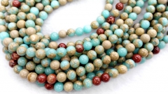 20%off--5strands 4-12mm Multicolored Impression Jasper stone Round Ball aqua blue red Nekclace Gemst