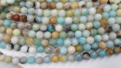 wholesale 2strands 4-16mm Natural amazonite gemstone Round Ball faceted matte crab aqua boue rainbow